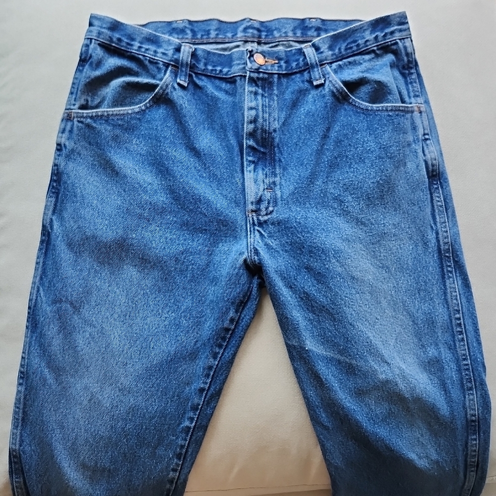 Rustler Wrangler Mens 36x29 Medium Wash Blue Denim Straight Leg Heavyweight Jean